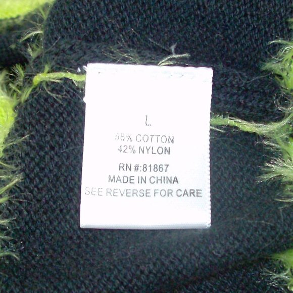 J.J. Basics Black sweater with Lime Green Fur/Fuzzy Stripes Size L - Picture 10 of 11
